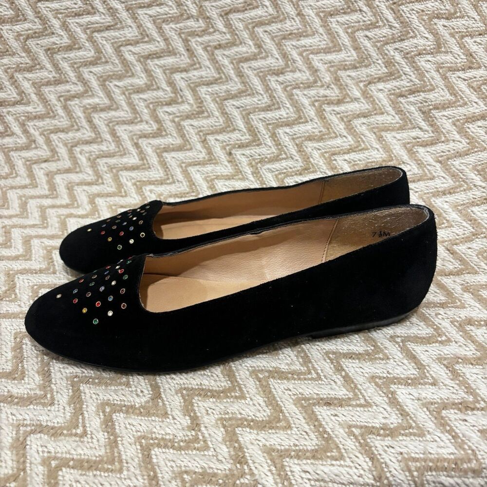 Vintage Joyce Women's Black Velvet Rainbow Studded Comfort Loafers Size 7.5 - Picture 5 of 9